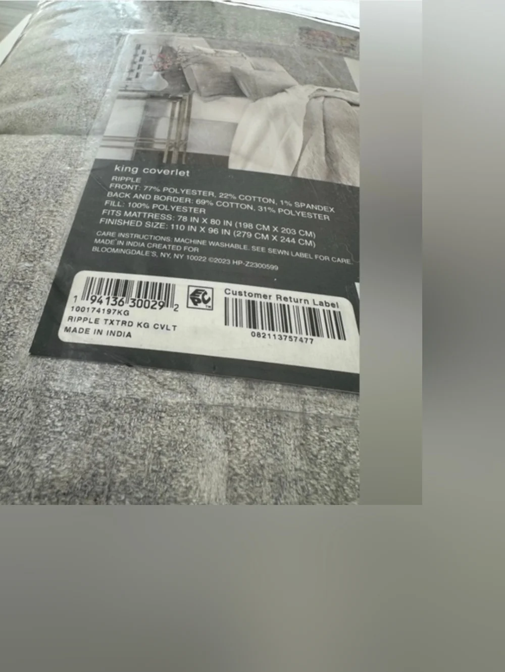 Hudson Park Collection Pale Silver Rippled Texture King Coverlet
